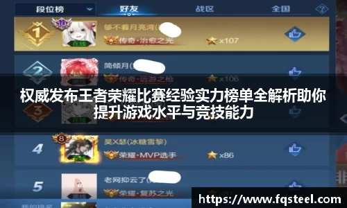 权威发布王者荣耀比赛经验实力榜单全解析助你提升游戏水平与竞技能力